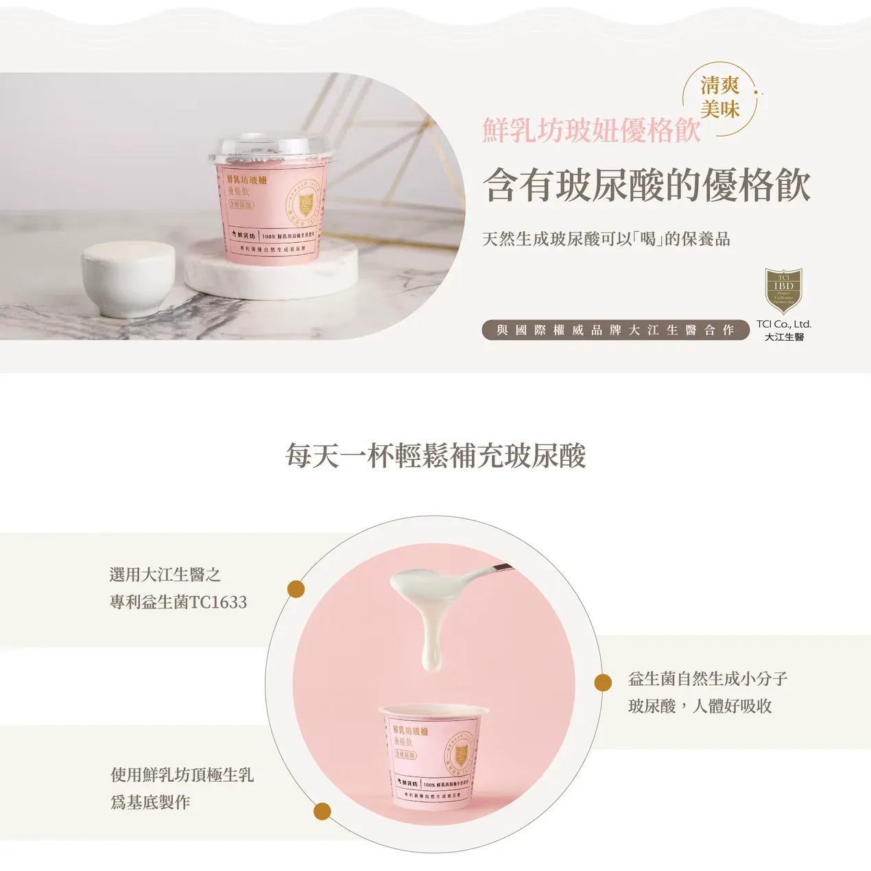 鮮乳坊玻妞優格飲與鮮乳發酵生成玻尿酸說明